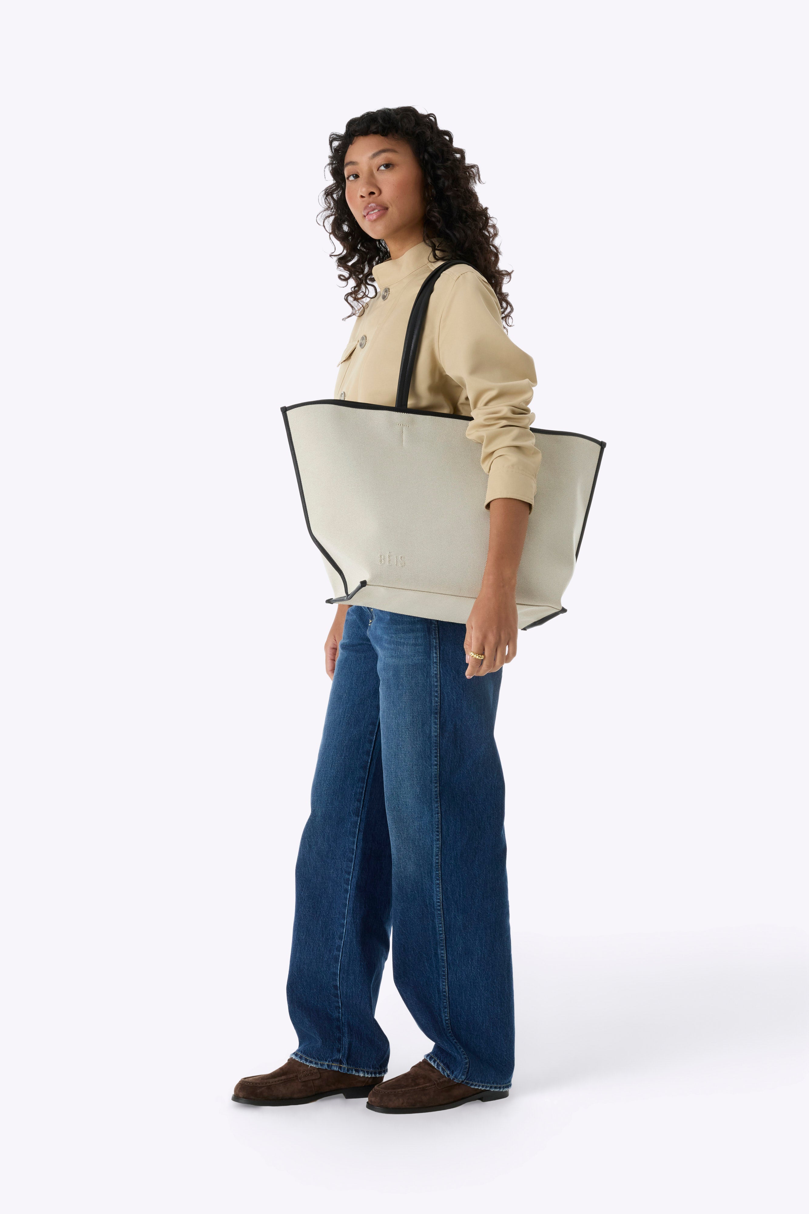 beis-the-canvas-and-leather-tote-cabas-noir-toile-cuir image 5
