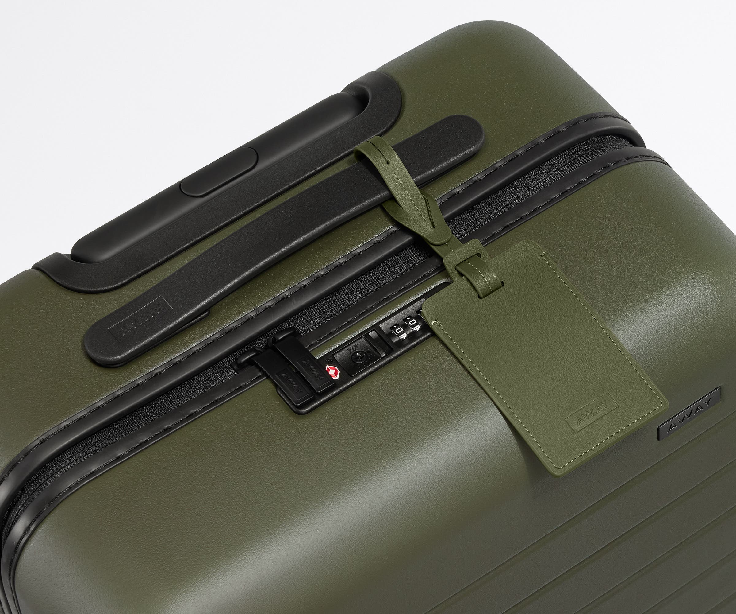 away-luggage-tag-tiquette-bagage-vert-olive-cuir image 2