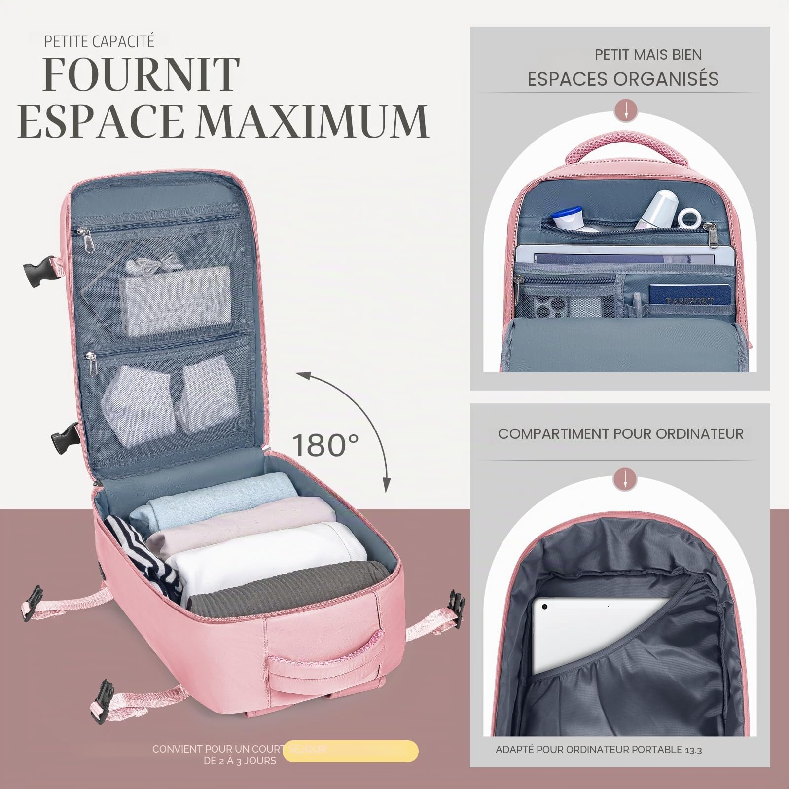 hayayu-sac-de-cabine-sac-dos-cabine-40x20x28-cm-rose-ryanair image 5
