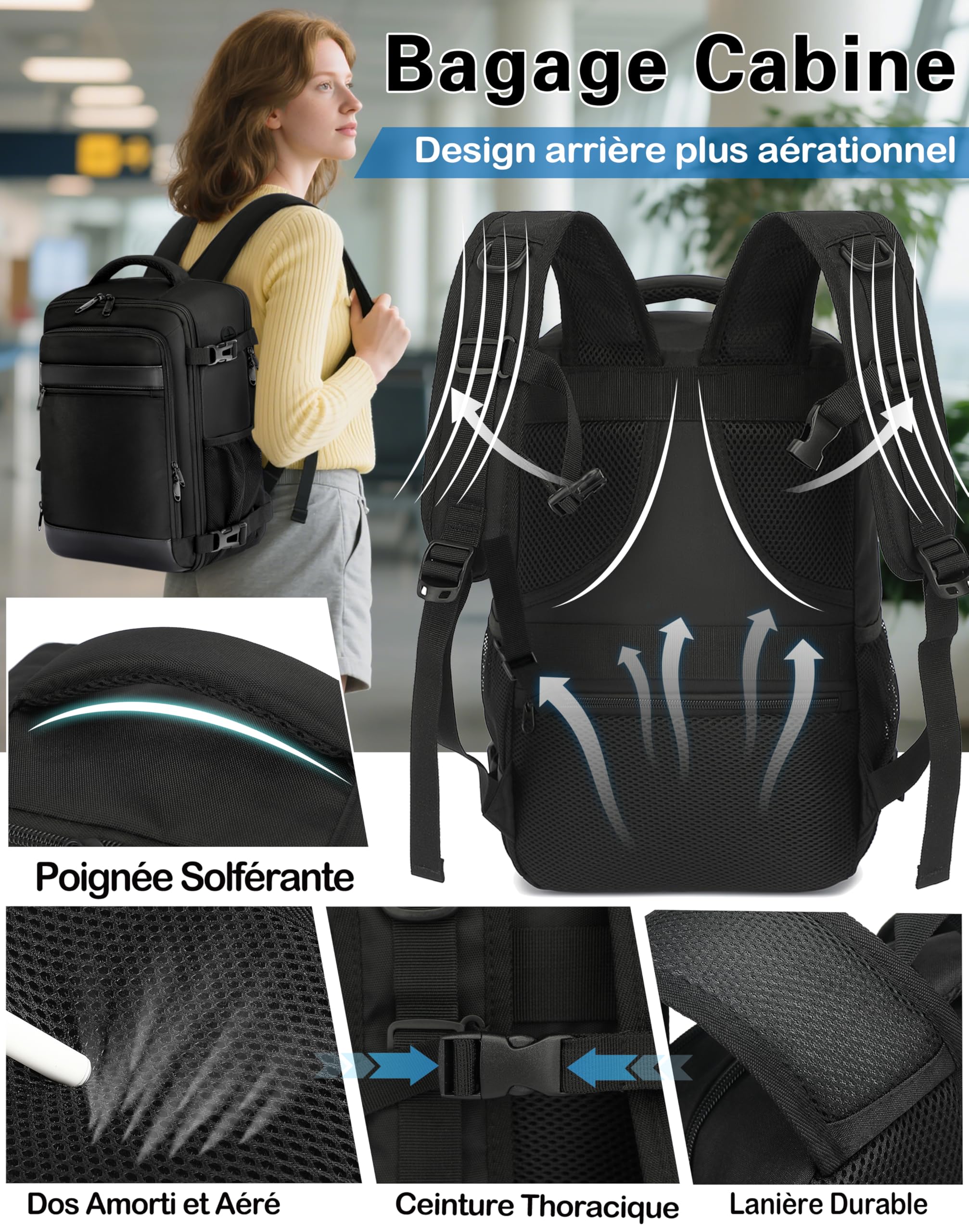 klostain-classique-sac-dos-cabine-40x20x25-20l-noir-14-pouces image 5