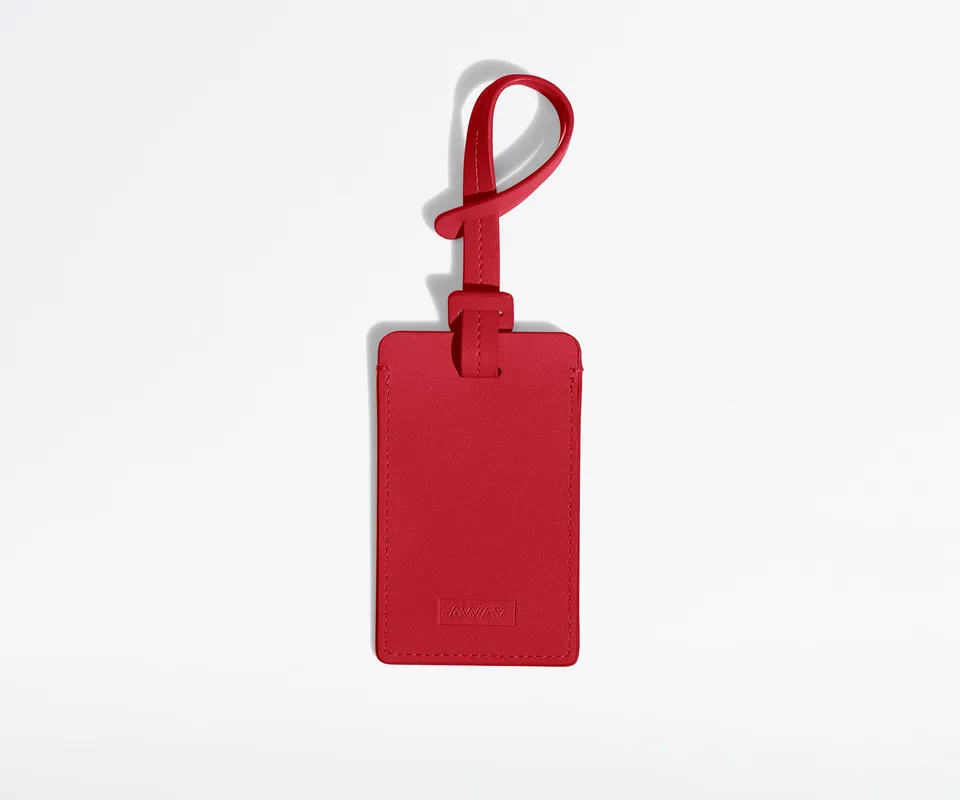 away-luggage-tag-tiquette-bagage-cherry-red-rouge-cuir image 1