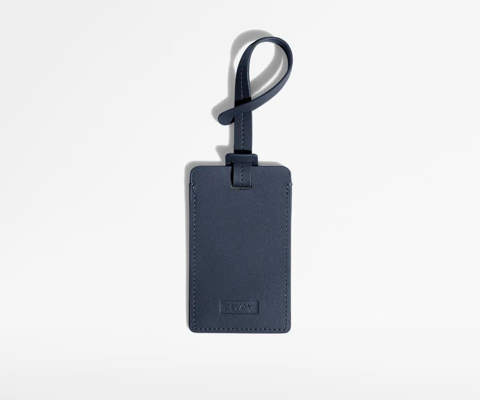 away-luggage-tag-tiquette-bagage-navy-blue-cuir image 1