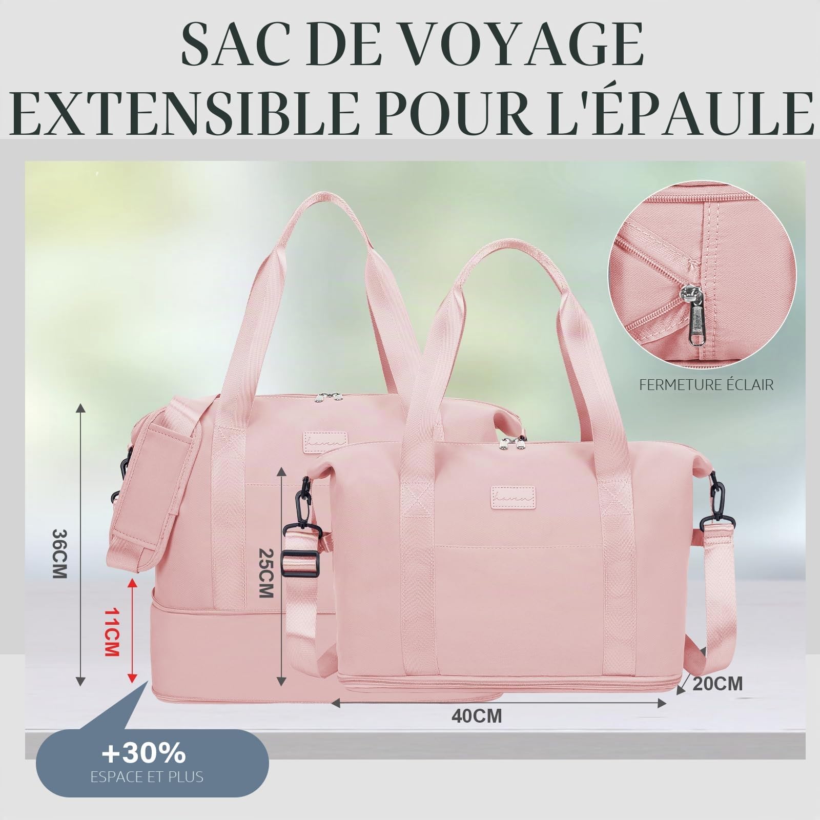 hayayu-sac-de-cabine-40x20x25-sac-voyage-rose-extensible image 5