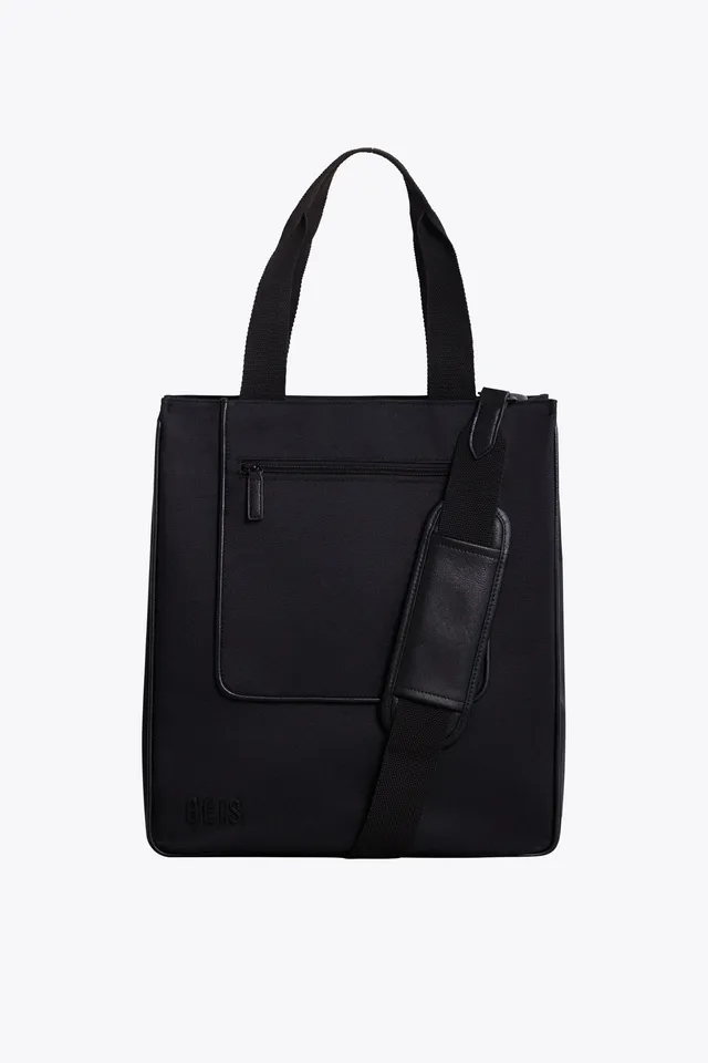 beis-north-to-south-tote-bag-noir-ordinateur image 1