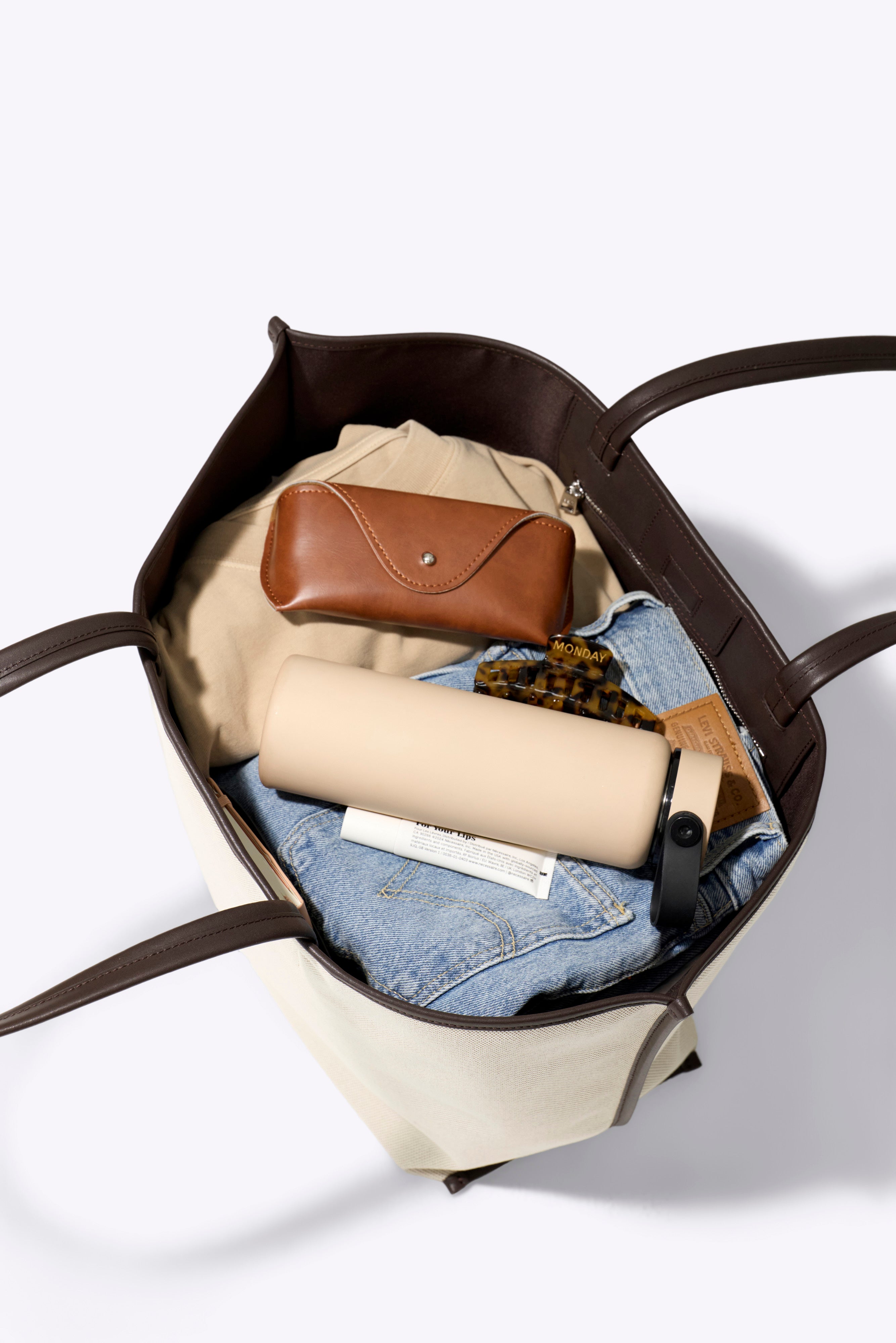 beis-the-canvas-and-leather-tote-sac-tote-cuir-espresso image 3