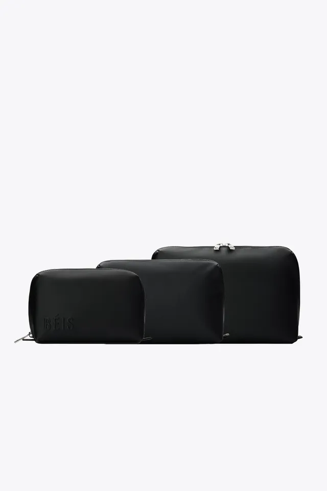 beis-cosmetic-bag-lot-3-trousses-maquillage-noir-lavable image 1
