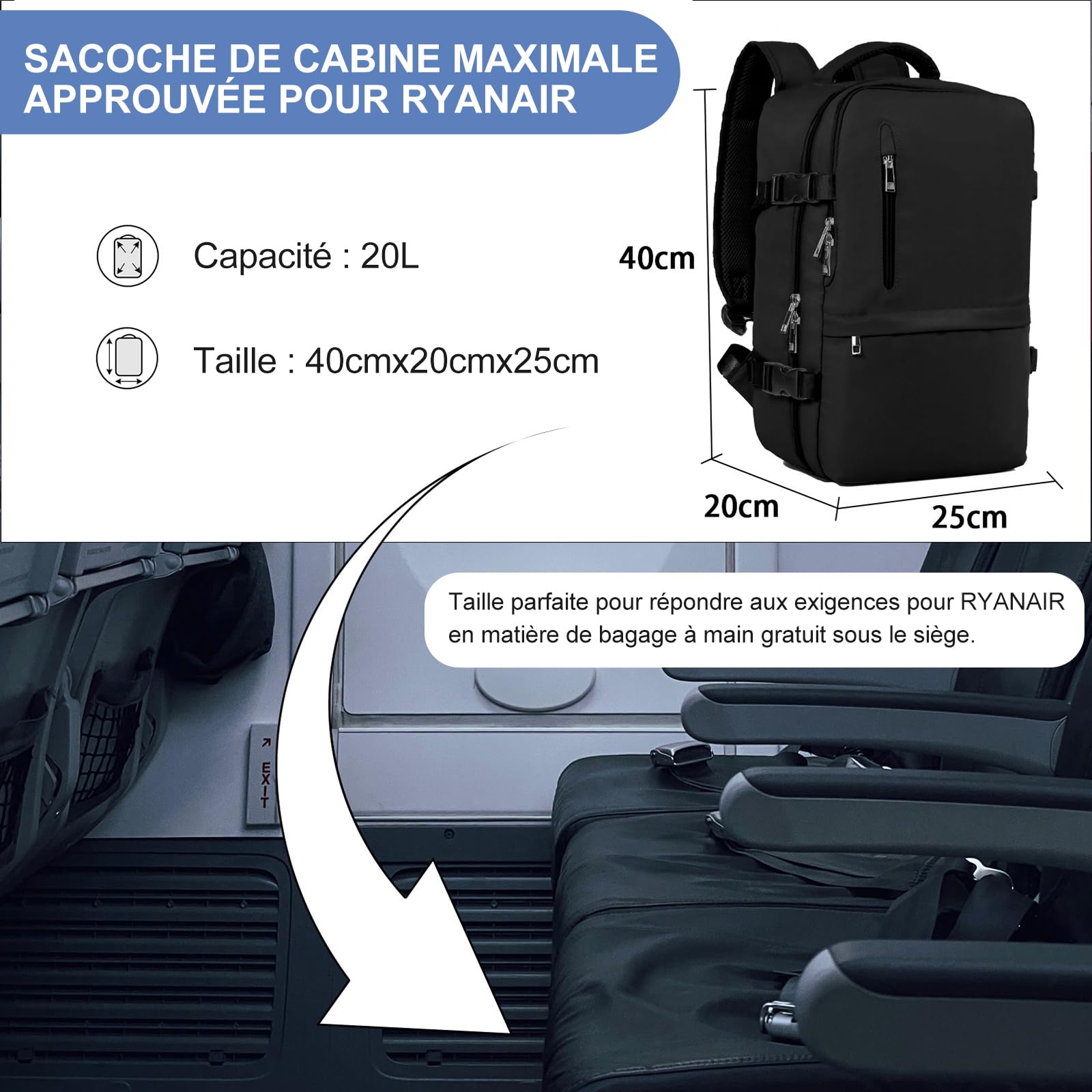 hayayu-sac-de-cabine-sac-dos-avion-20l-avec-poche-ordinateur image 2