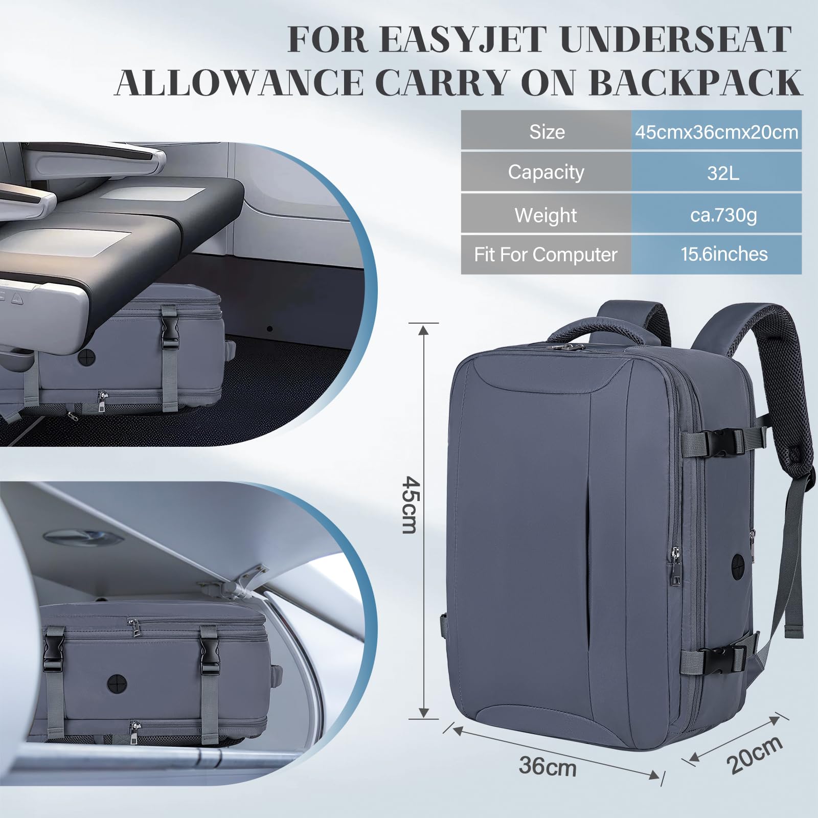 hayayu-sac-de-cabine-45x36x20-gris-fonc-32l-easyjet image 3