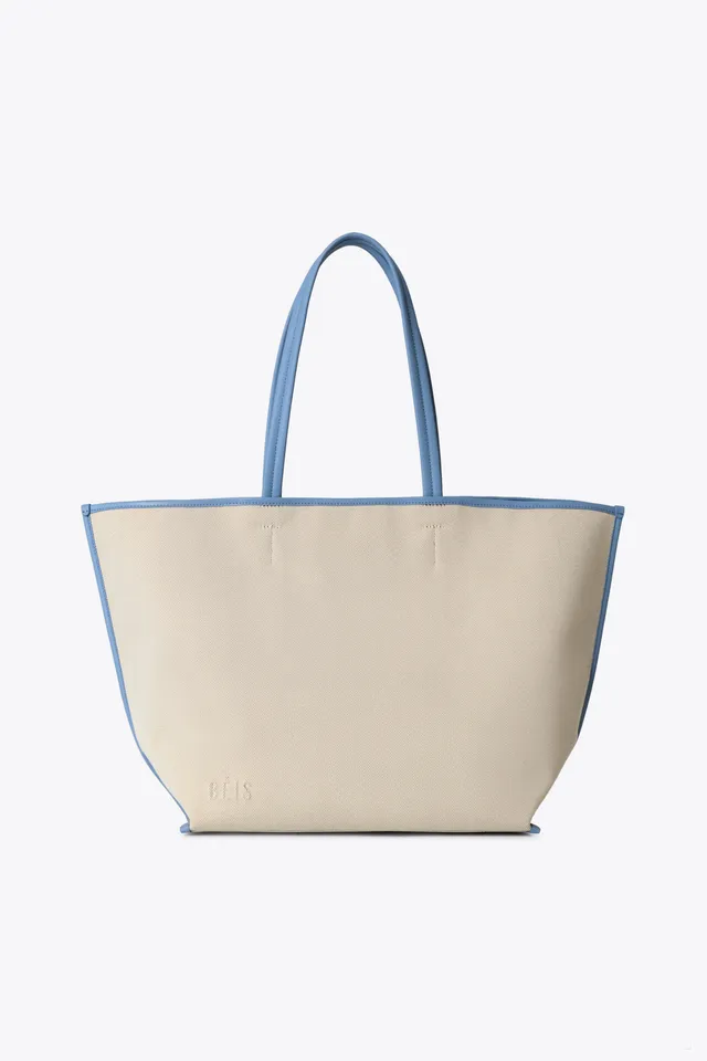 beis-the-canvas-and-leather-tote-cabas-bleu-toile-cuir image 1