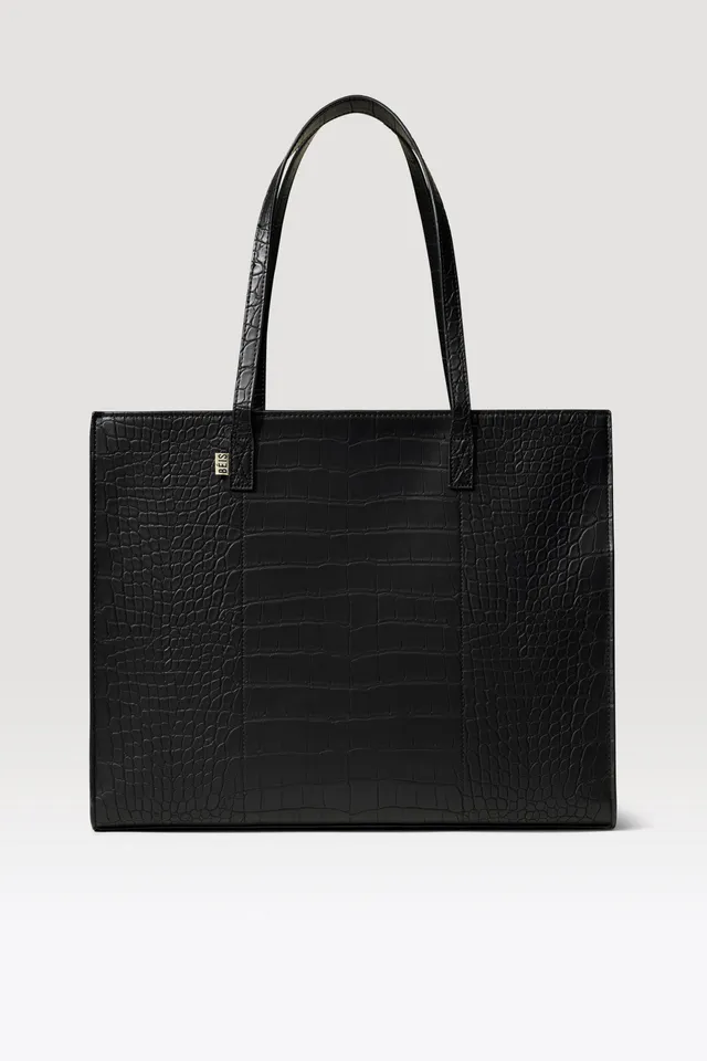 beis-large-work-tote-sac-tote-black-croc-ordinateur image 1