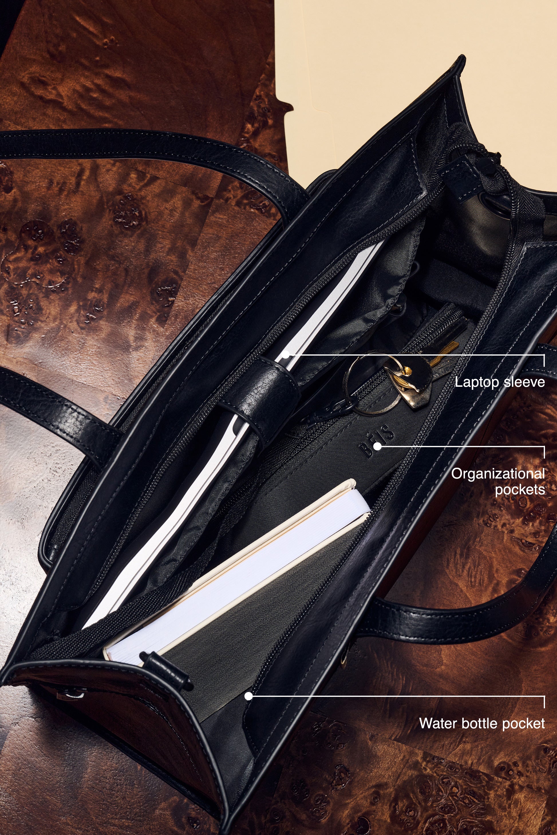 beis-large-work-tote-sac-cabas-noir-ordinateur image 3