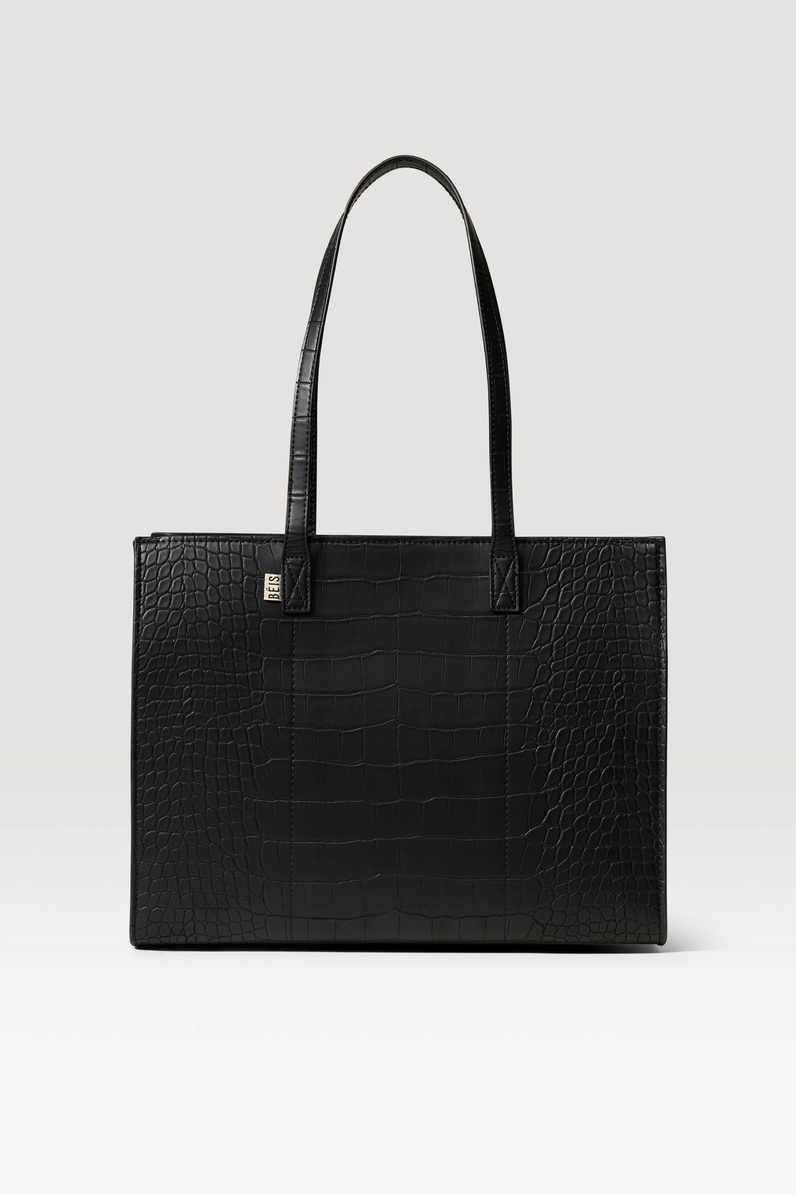 beis-the-work-tote-sac-tote-black-croc-cuir-vegan image 1