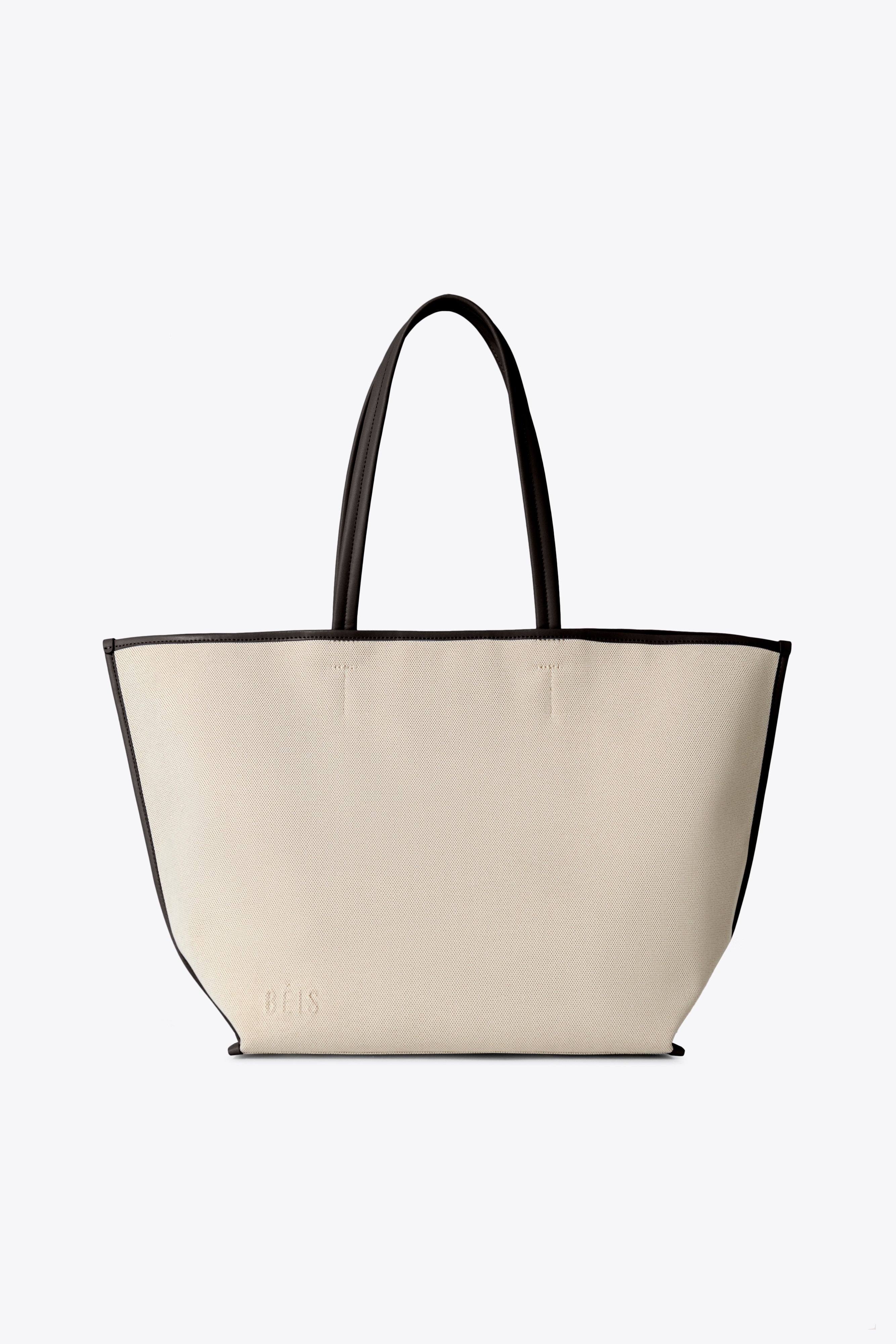 beis-canvas-and-leather-tote-sac-tote-toile-noir-cuir image 2