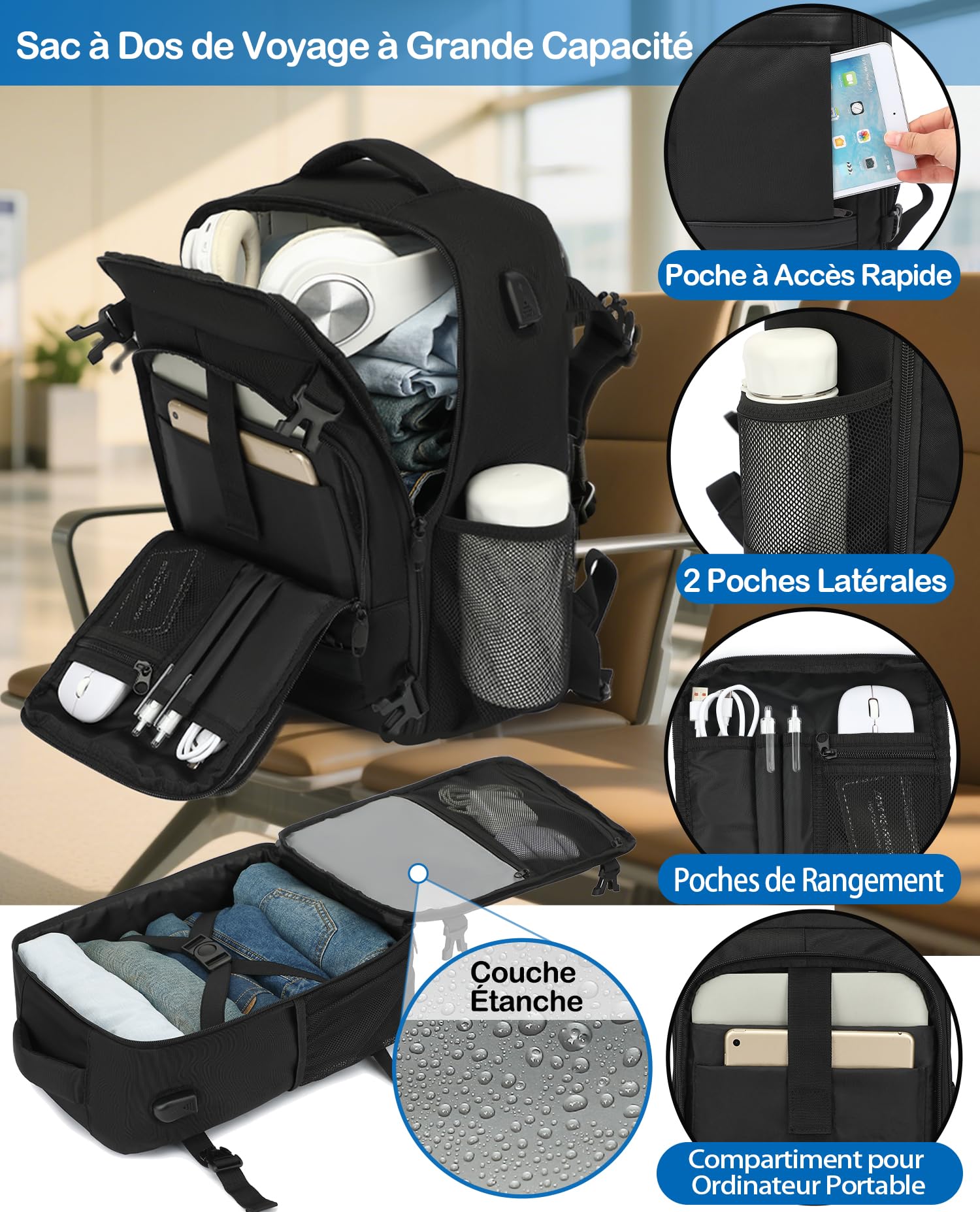 klostain-classique-sac-dos-cabine-40x20x25-20l-noir image 4