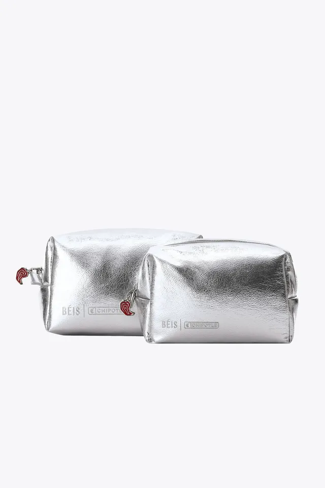 beis-burrito-pouch-trousse-maquillage-foil-argent-lot-2-pochettes image 1