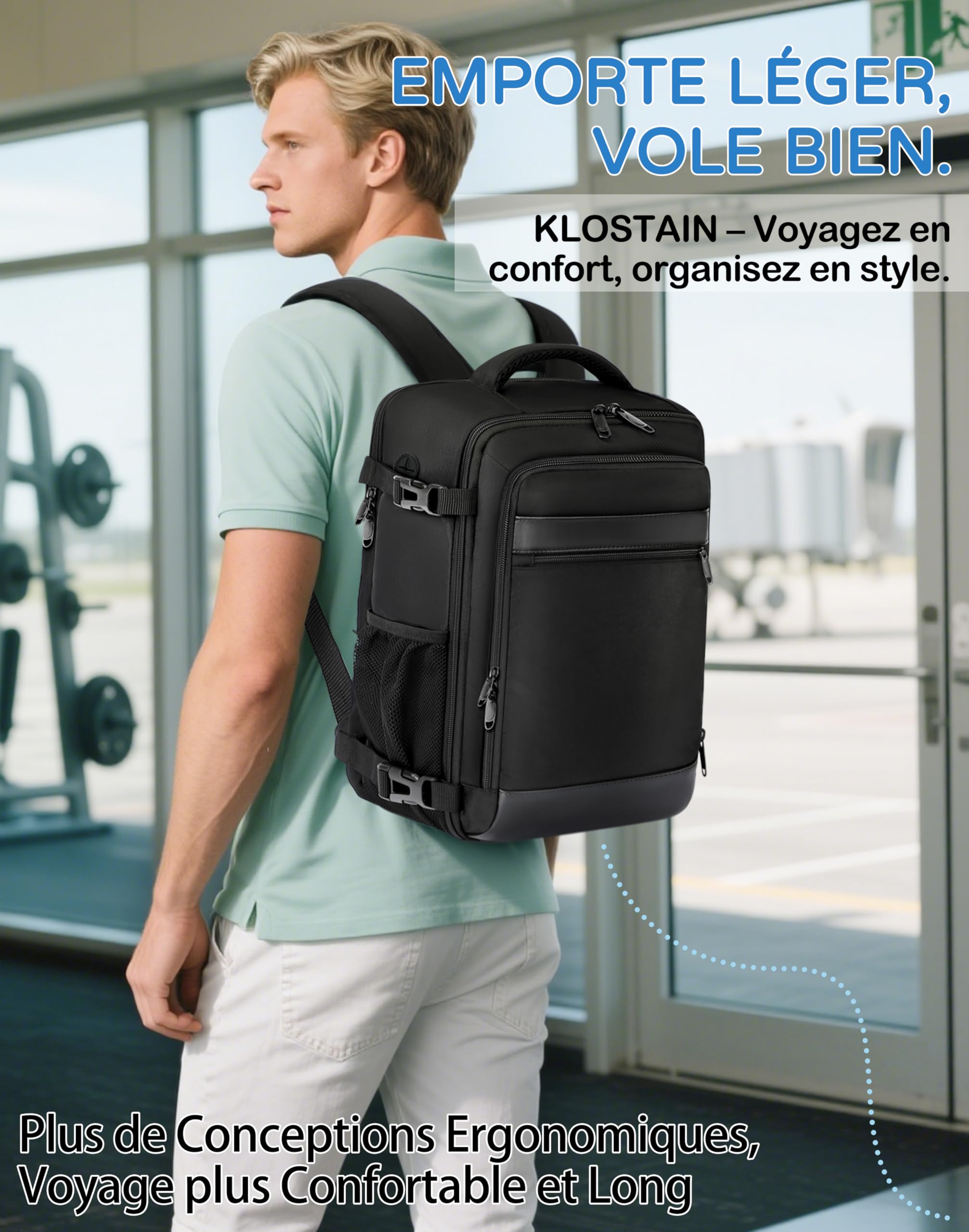 klostain-classique-sac-dos-cabine-40x20x25-20l-noir-14-pouces image 6