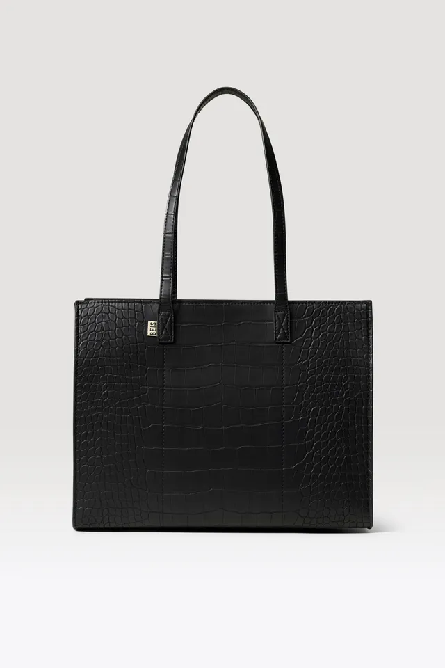 beis-the-work-tote-sac-tote-black-croc-cuir-vegan image 1