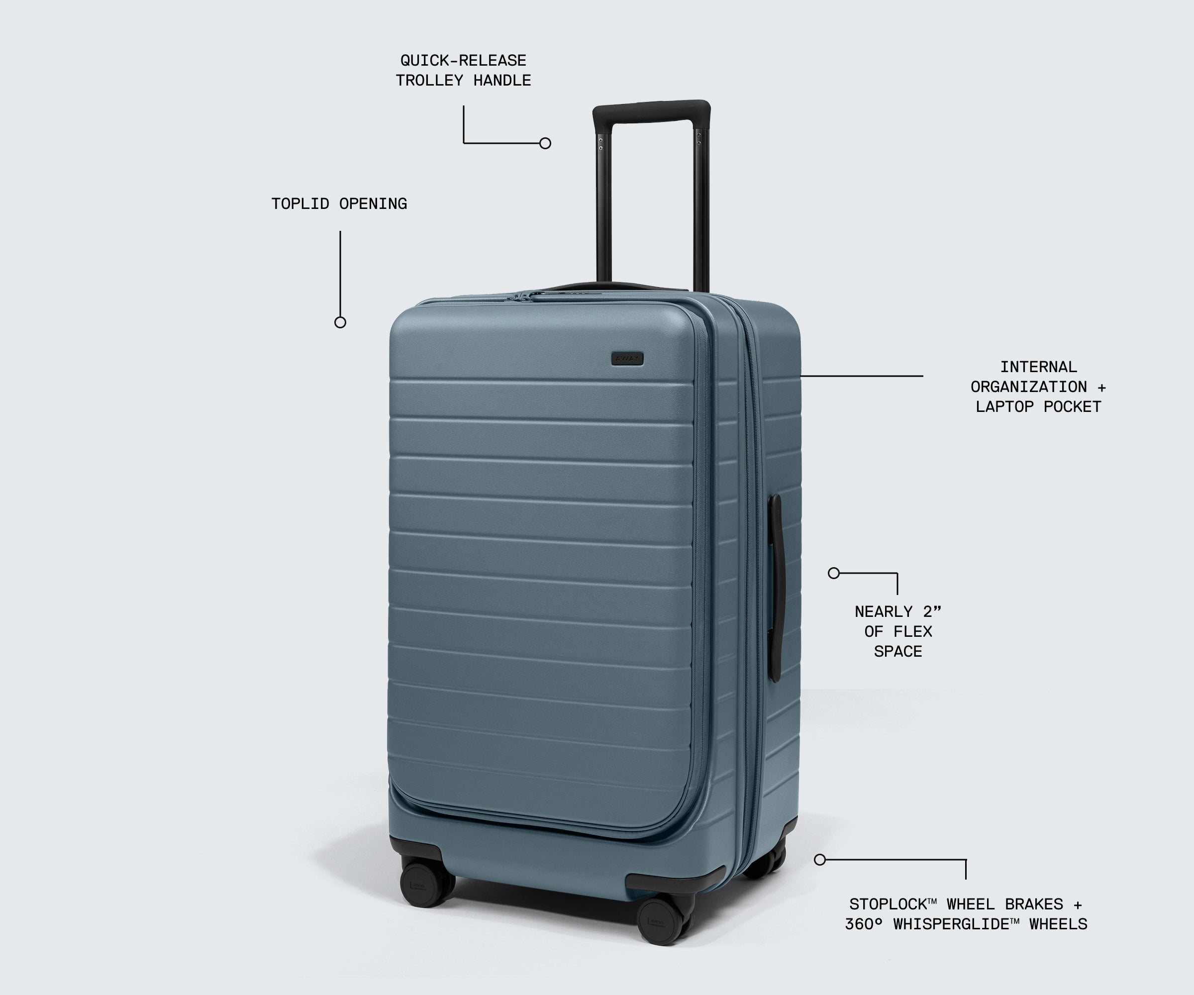 away-topside-medium-trunk-valise-soute-coast-blue-frein image 6