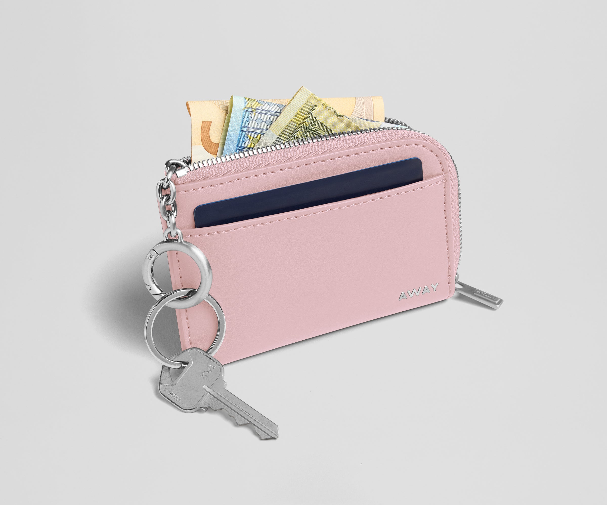 away-zip-card-case-porte-cartes-cuir-glacial-pink-rose image 2