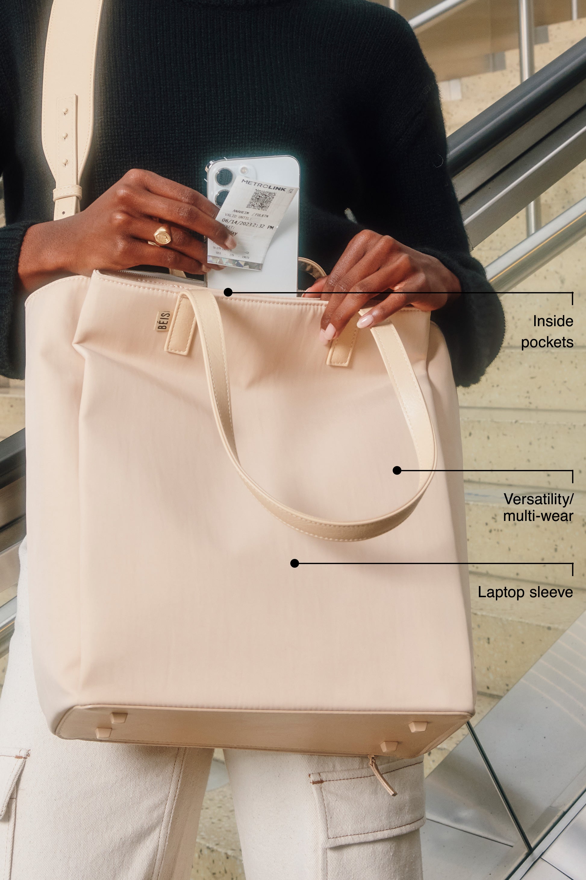 beis-commuter-tote-cabas-beige-nylon-13-pouces image 2
