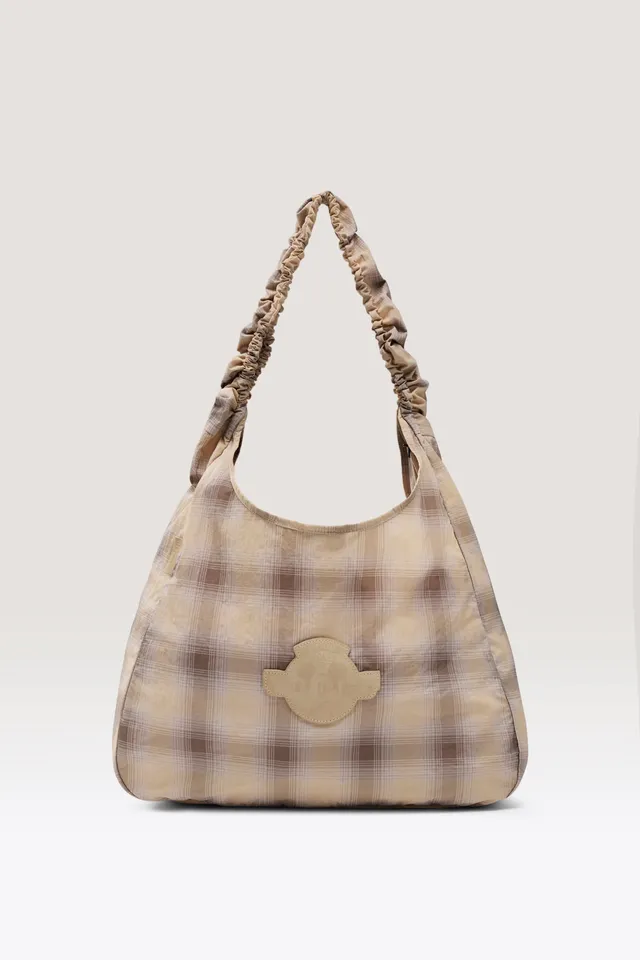 beis-disney-packable-charm-bag-tote-pliable-beige-plaid image 1