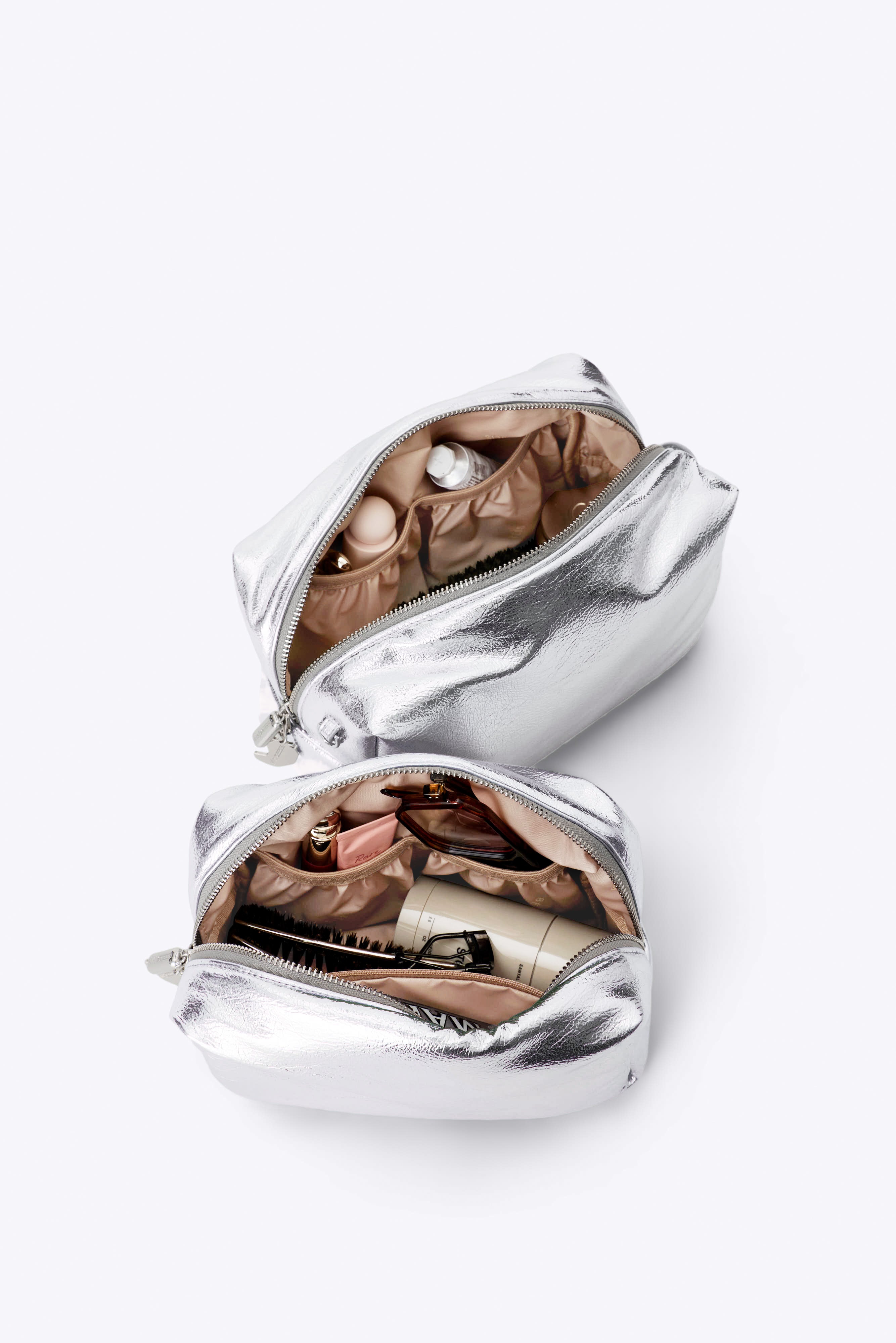 beis-burrito-pouch-trousse-maquillage-foil-argent-lot-2-pochettes image 3