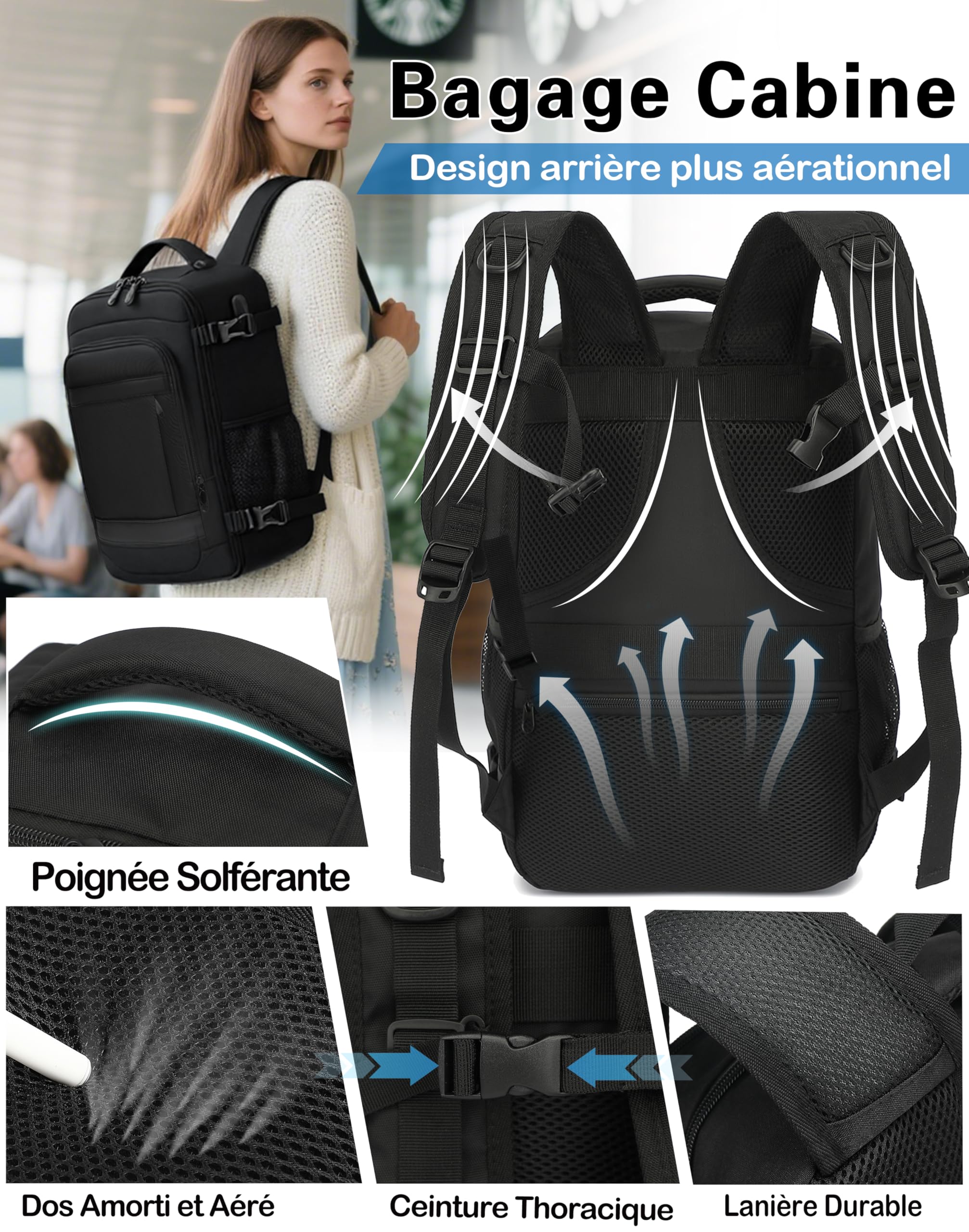 klostain-classique-sac-dos-cabine-40x20x25-20l-noir image 5